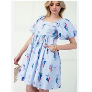 EASEL Blue Sailboat Print Dress S